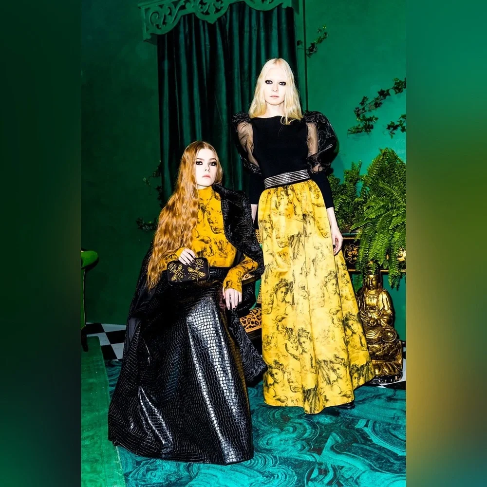 Alice + Olivia Tina Vegan Leather Gorgeous Black Ball Gown Maxi Skirt